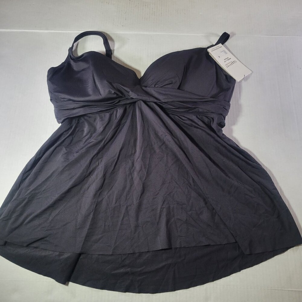 Coco Reef Swimwear Contours Shapemaker Tankini Top In Black Size 16/40D